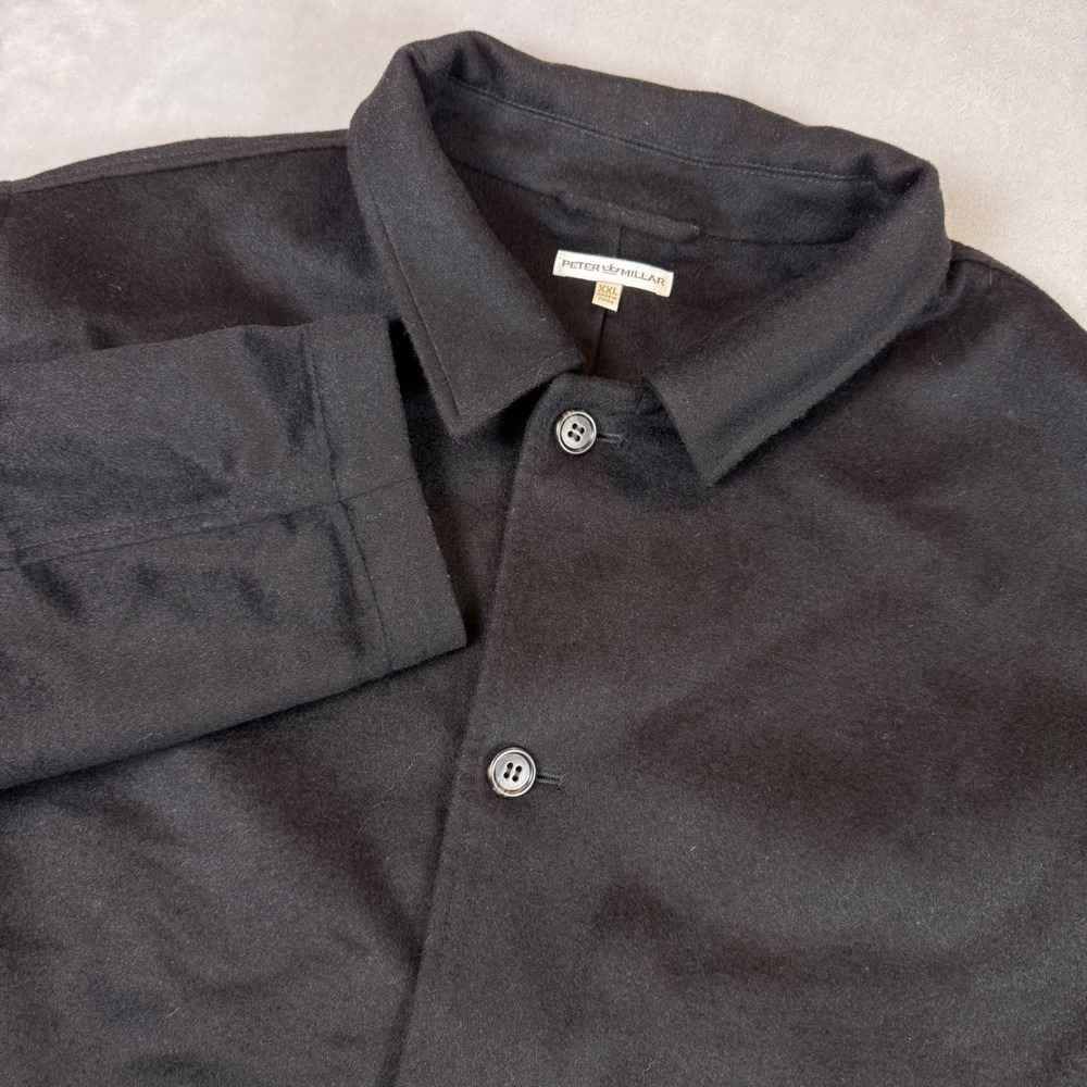 Peter Millar Black Wool Cashmere Blend Button Front 3/4 Length Coat Men's XXL